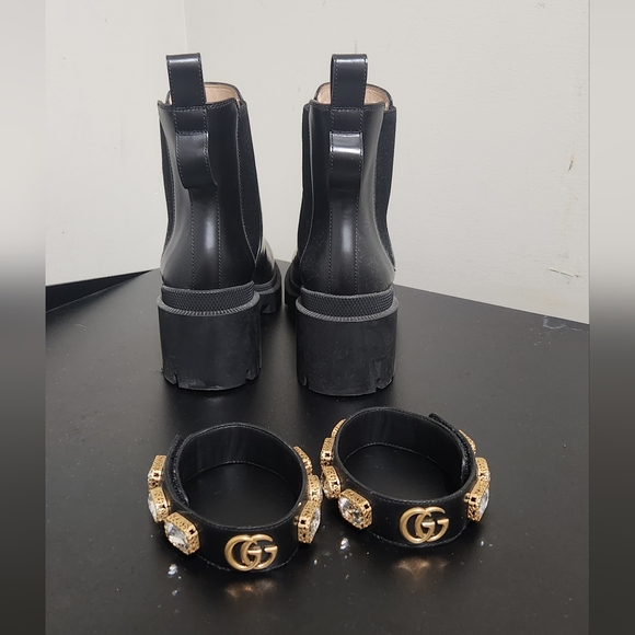 Gucci crystal belt platform chunky black boots size 35.5 - Picture 4 of 7